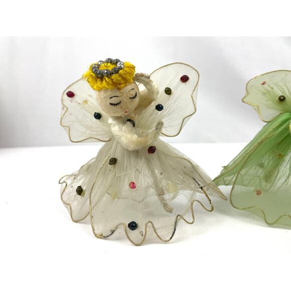 VTG Set of 4 Tulle Dress Violin Playing Angel Christmas Ornaments 1950s READ - Picture 7 of 16